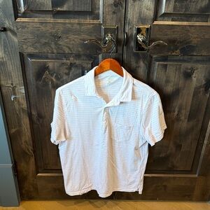 J. Crew White and Pink Striped Short-Sleeve Polo with Pocket